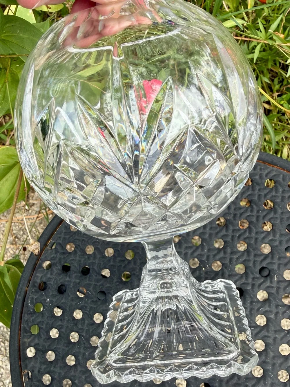 Vintage Rovelli 24% Lead Cut Crystal Ivy Ball with Pedestal - EUC